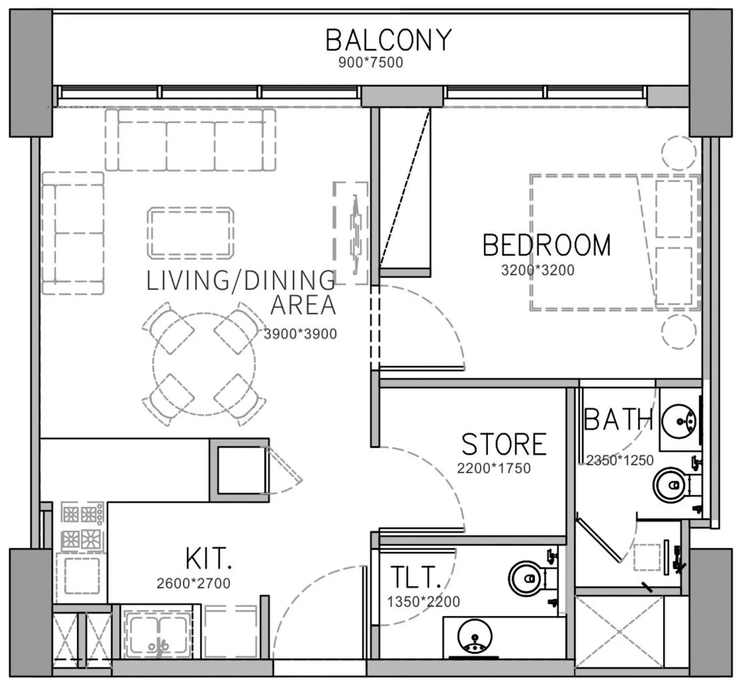 Stamn Yuni 1 bed floor plan, 642 sqft