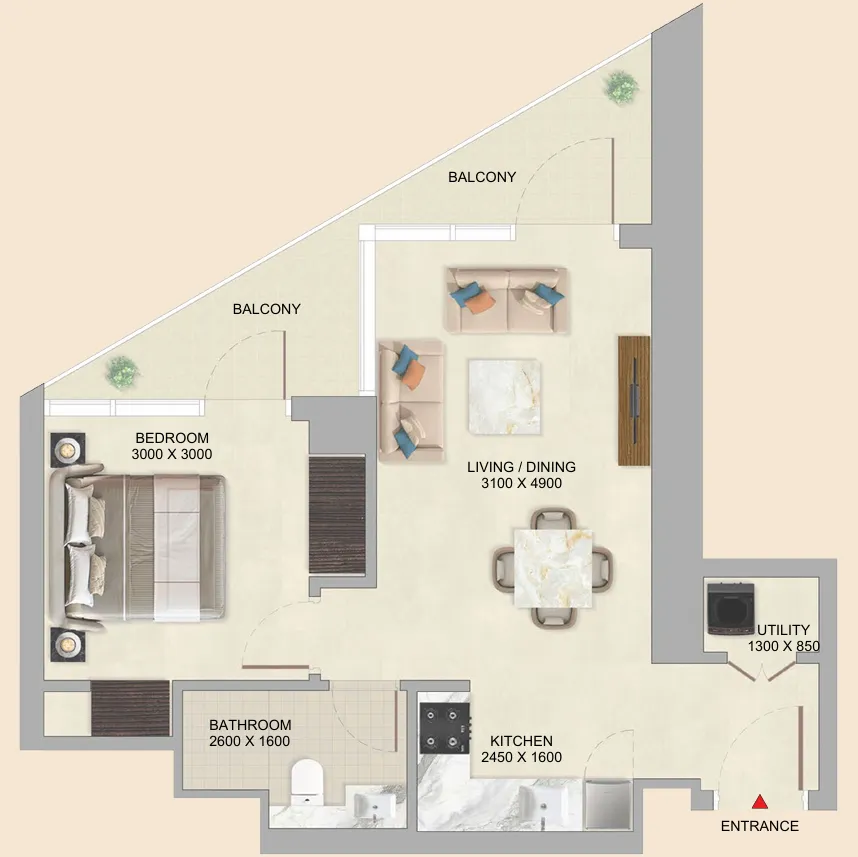 Skyvue Altier 1 bed floor plan, 627 sqft