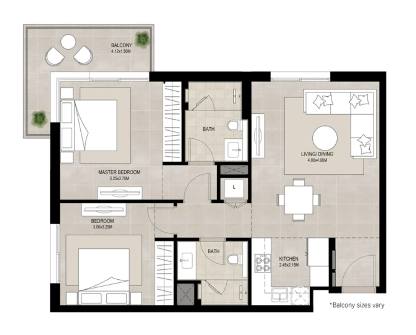 Ellison 2 bed floor plan, 873 sqft