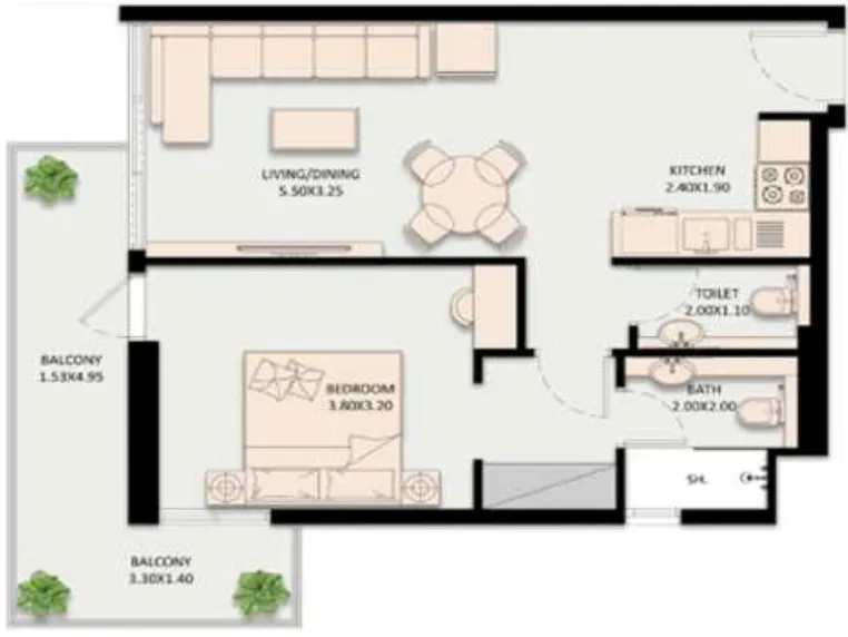 Golden Wood Views V 1 bed floor plan, 646 – 706 sqft