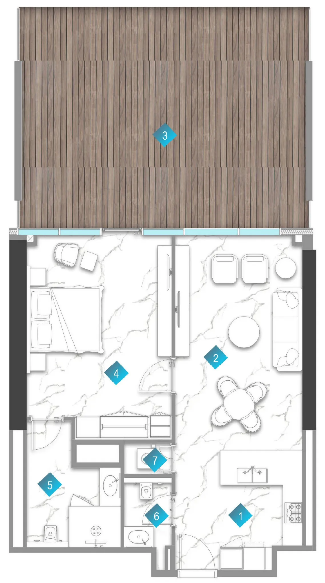 Aqua Arc 1 bed floor plan, 1,433 sqft
