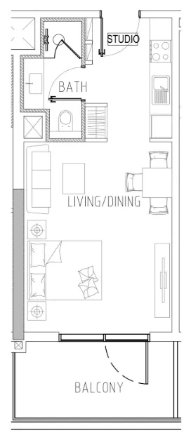 Damac Riverside Views Studio floor plan, 490 – 494 sqft