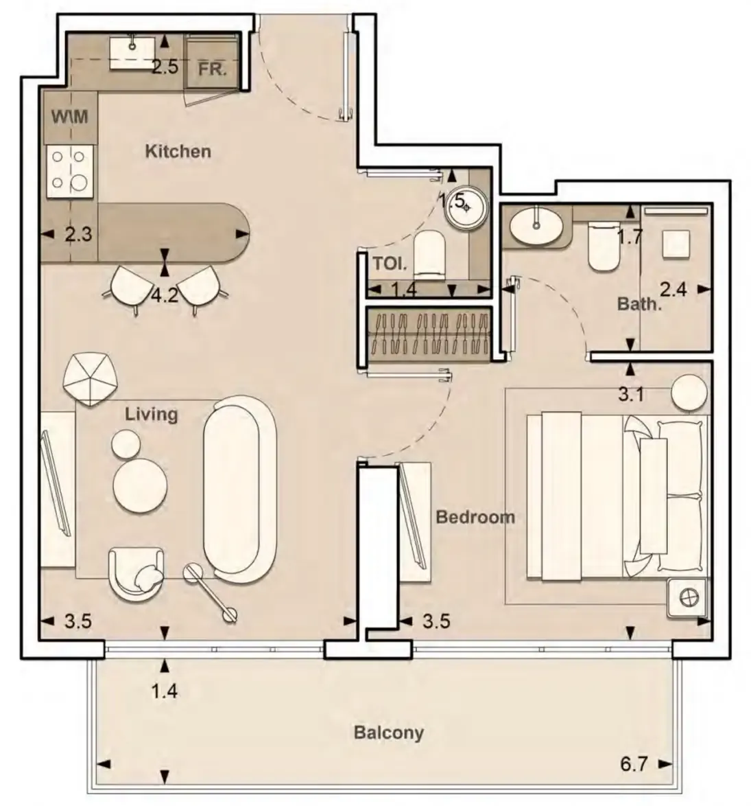 Lume Residences 1 bed floor plan, 608 sqft