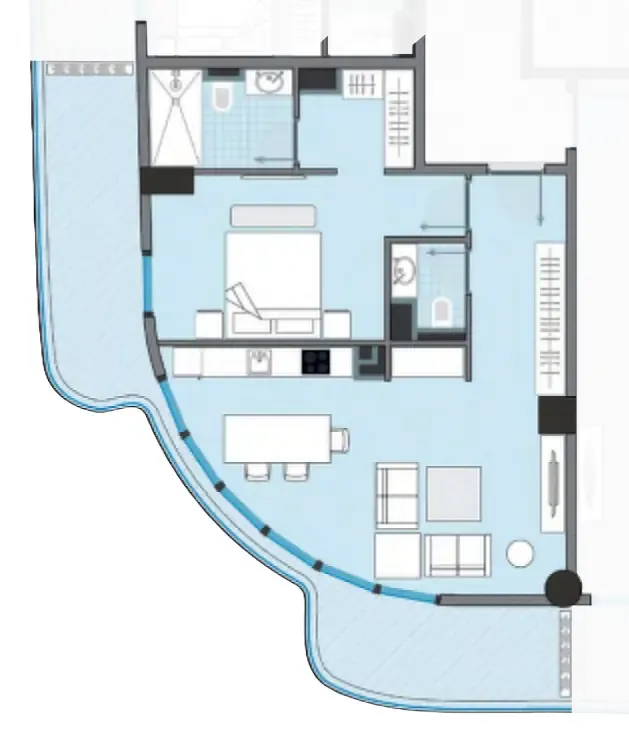 NEXT Coral 1 bed floor plan, 928 sqft