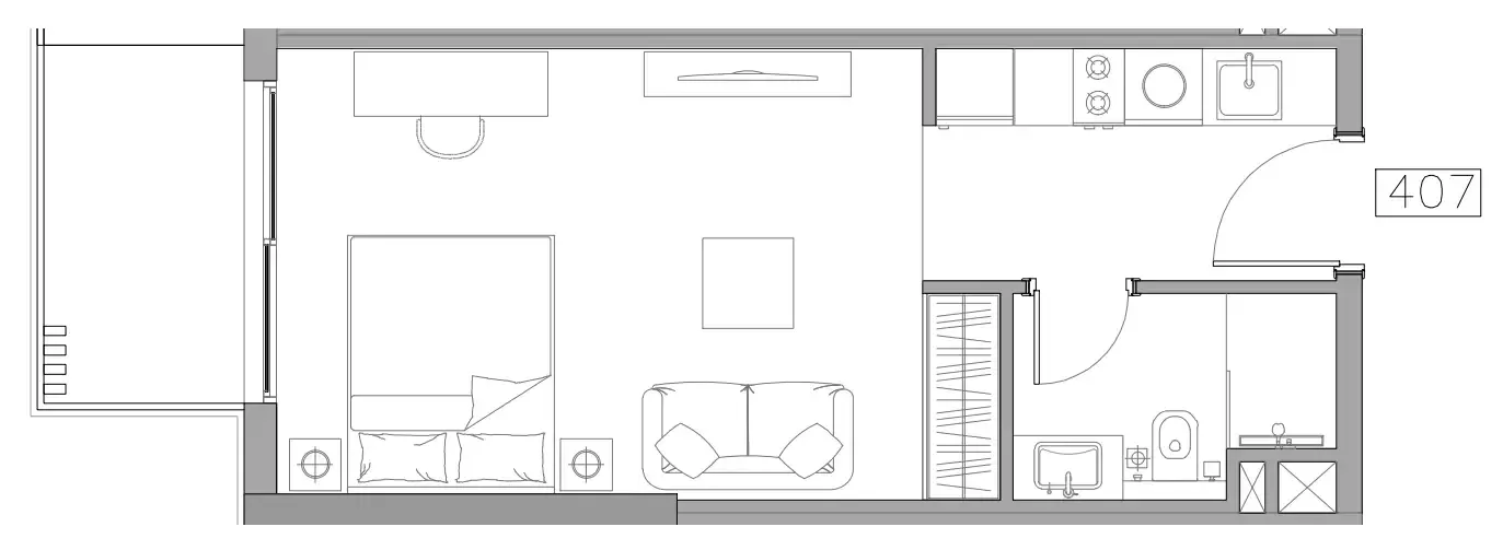 Trevino Studio floor plan, 383 sqft
