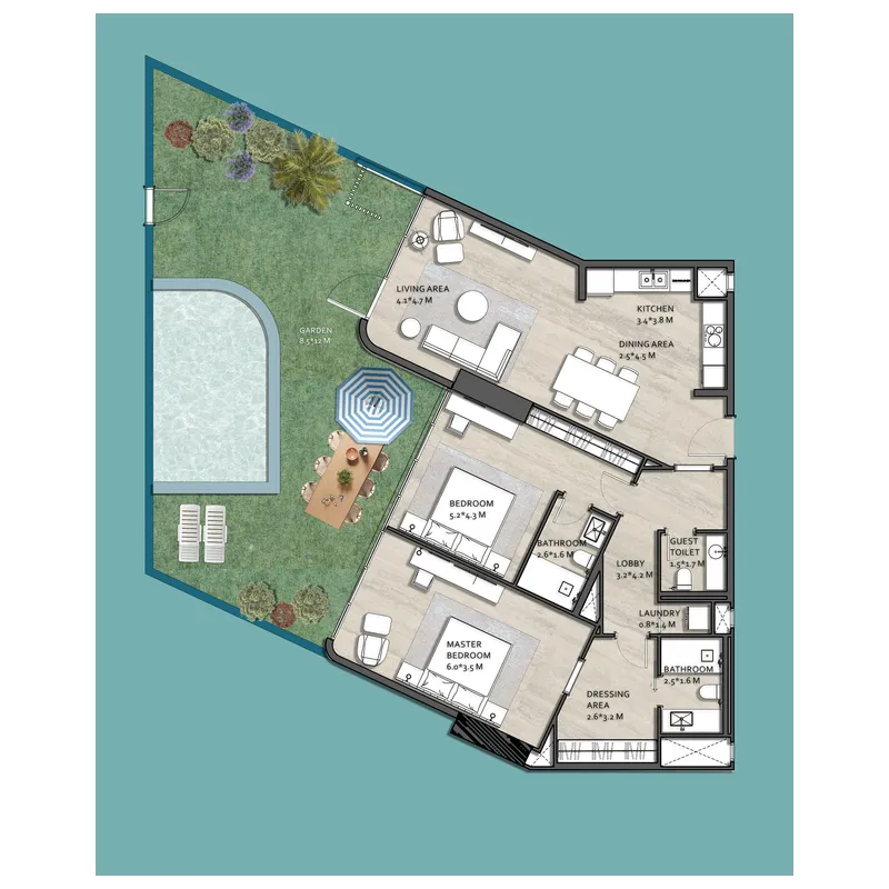 Vistal by Victoria Swarovski 2 bed floor plan, 2,125 sqft