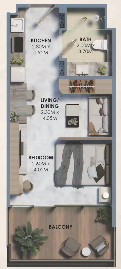 Marquis Vista Studio floor plan, 455 sqft