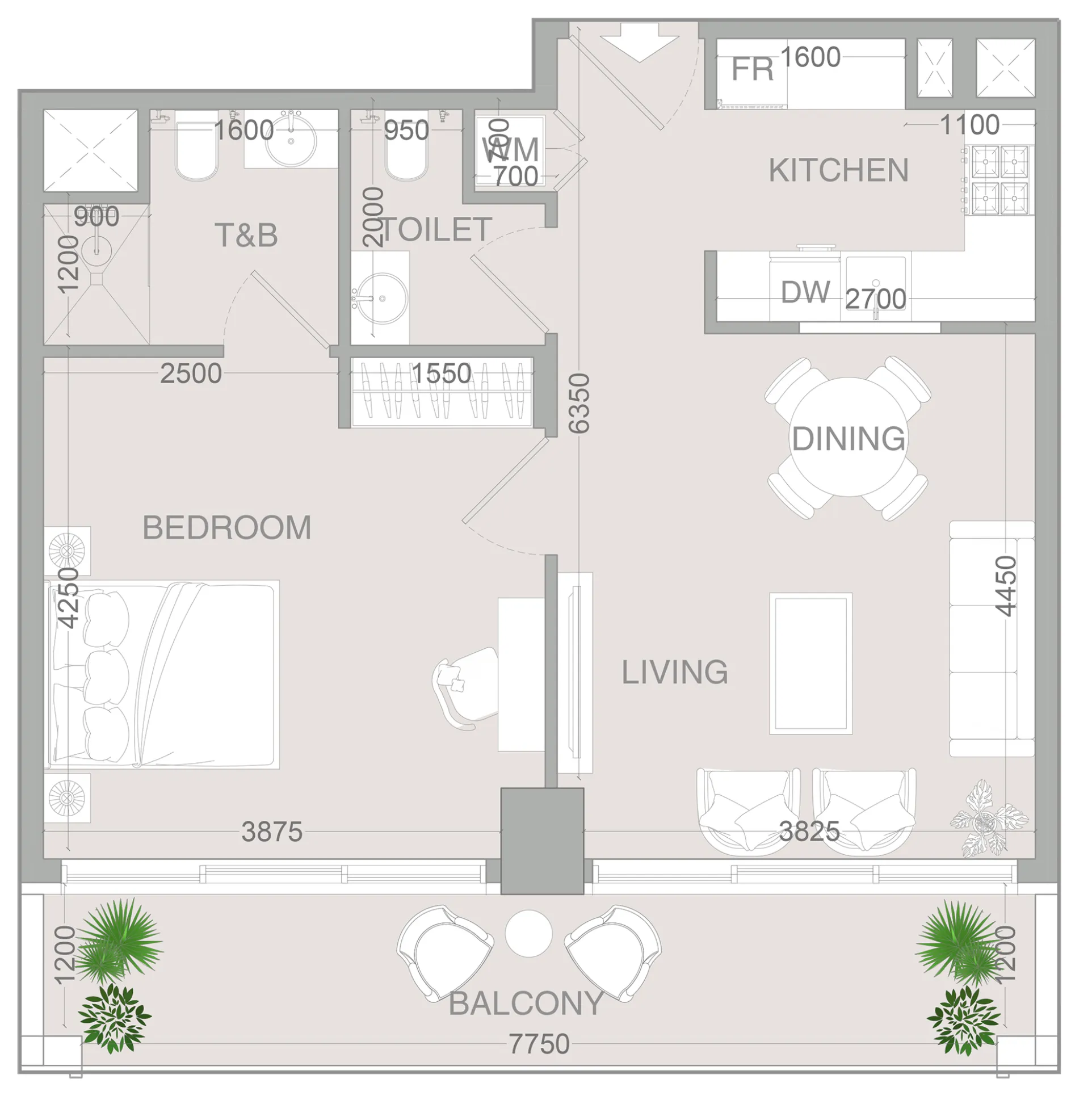 VERDAN1A 4 1 bed floor plan, 758 sqft
