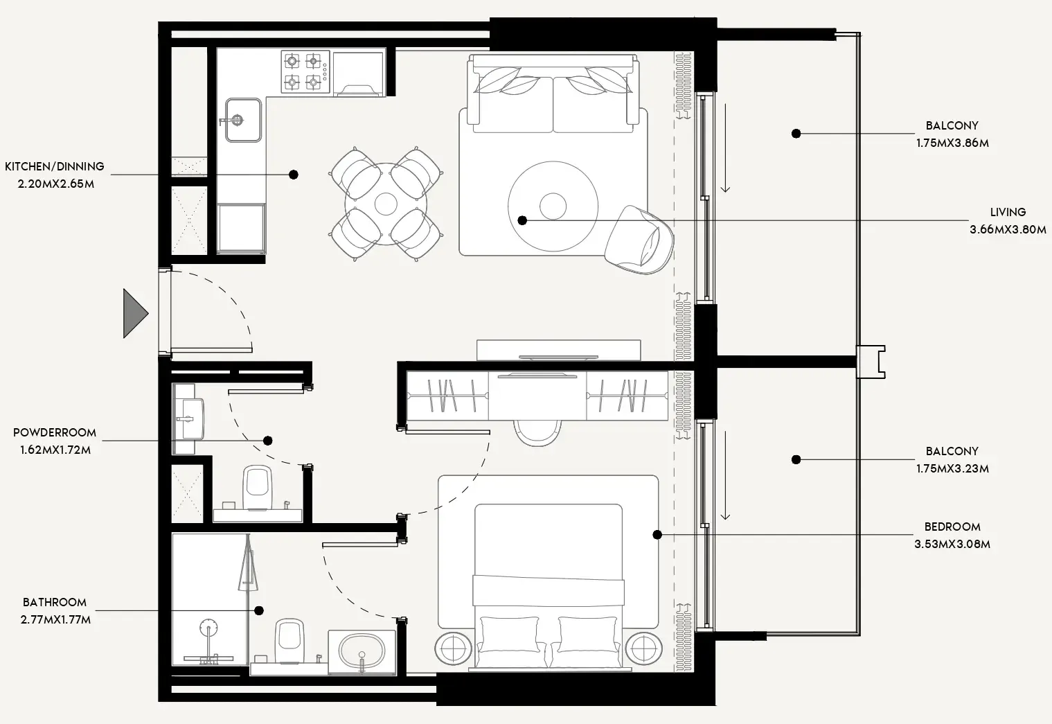 Azizi Venice 1 bed floor plan, 698 sqft