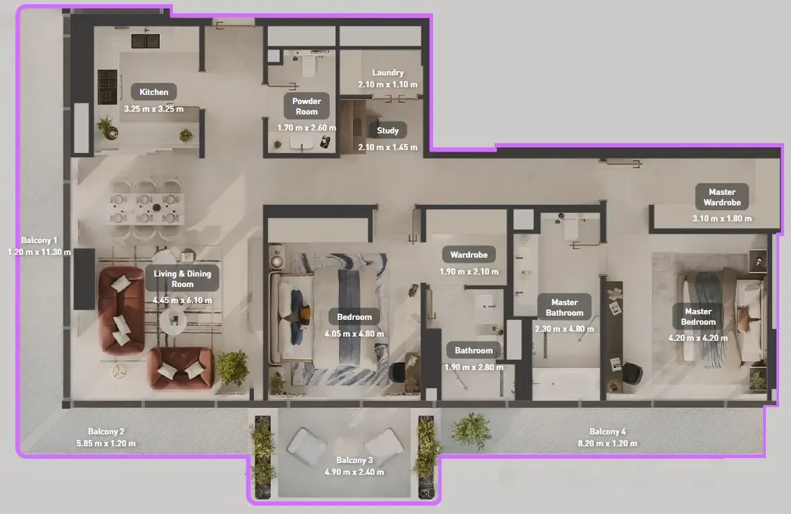 Luluat Marina at Luluat Al Raha 2 bed floor plan, 1,886 sqft