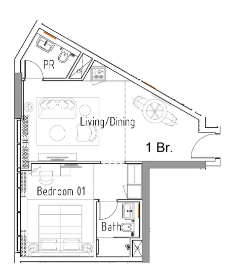 Damac Hills 2 - Hotel Edge by Rotana 1 bed floor plan, 555 sqft