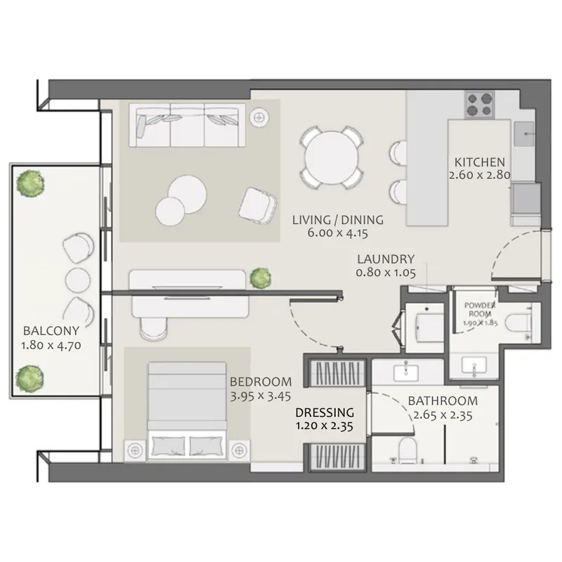 Avenue Park Towers 2 at Wasl 1 1 bed floor plan, 857 sqft