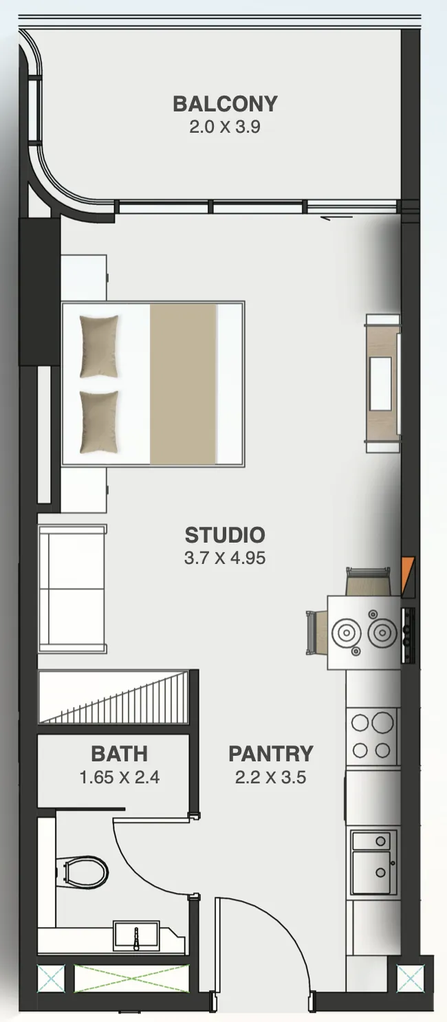 Floarea Oasis Studio floor plan, 461 sqft