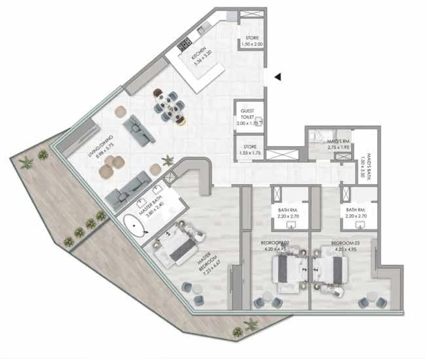 Habtoor Grand Residences 3 bed floor plan, 3,223 sqft
