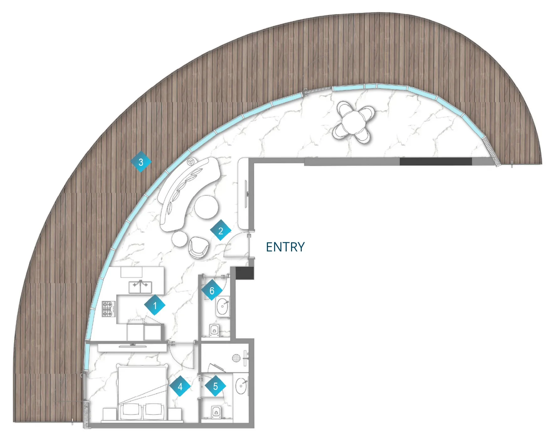 Aqua Arc 1 bed floor plan, 1,614 sqft