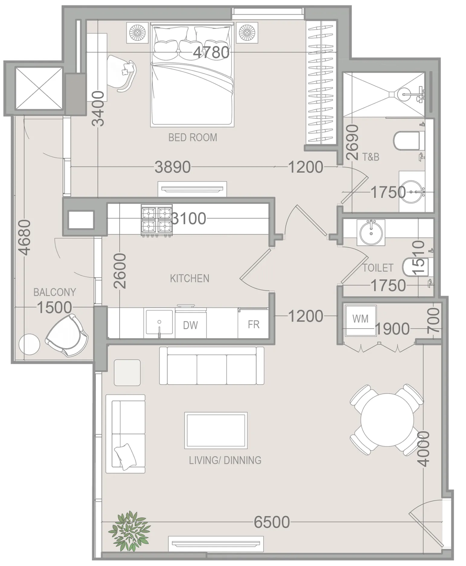 EVERGR1N House 4 1 bed floor plan, 815 – 817 sqft