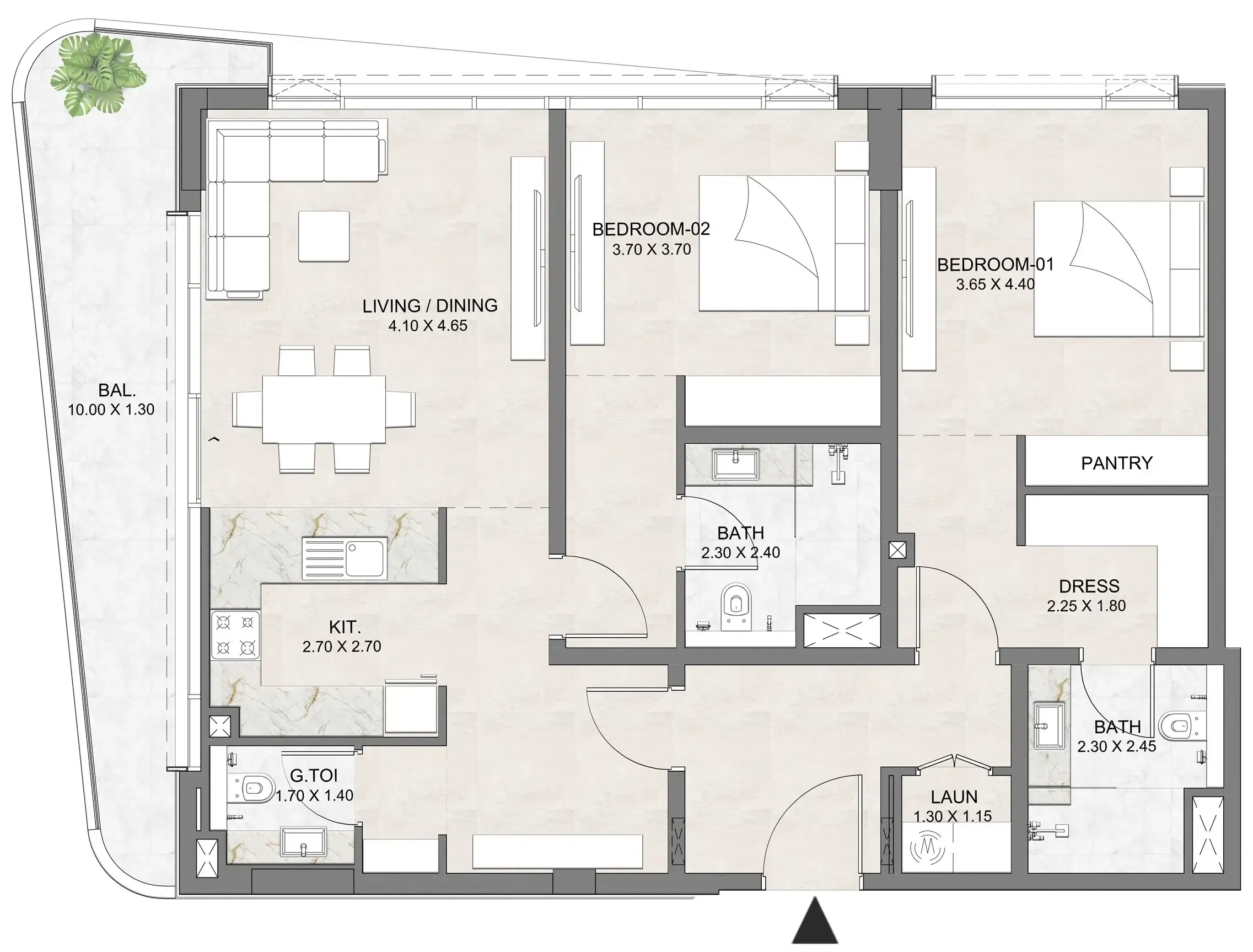 Luzora Residence 2 bed floor plan, 1,356 sqft