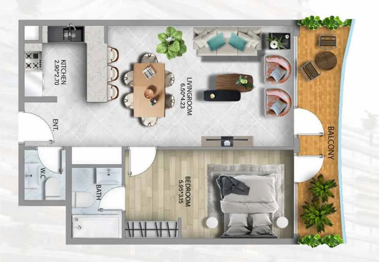 311 Boulevard 1 bed floor plan, 844 sqft