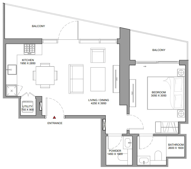 The Eden at Sobha Central 1 bed floor plan, 702 sqft