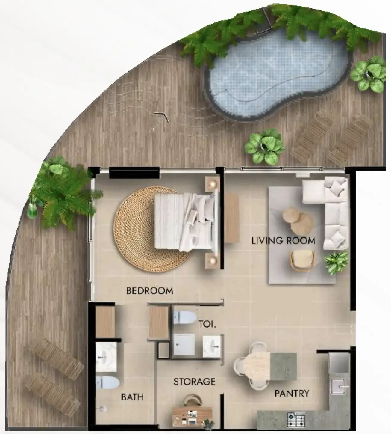 Parkside Boulevard 1 bed floor plan, 1,325 sqft