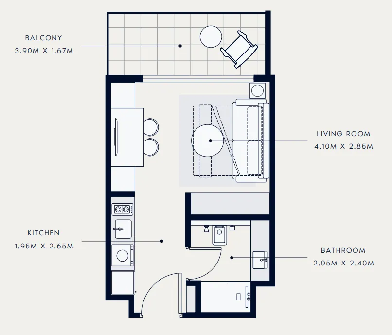 Azizi Venice Studio floor plan, 360 sqft
