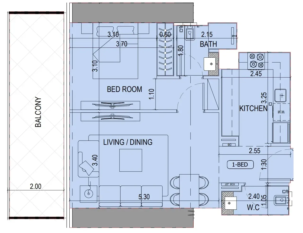 Binghatti Sky Terraces 1 bed floor plan, 751 sqft