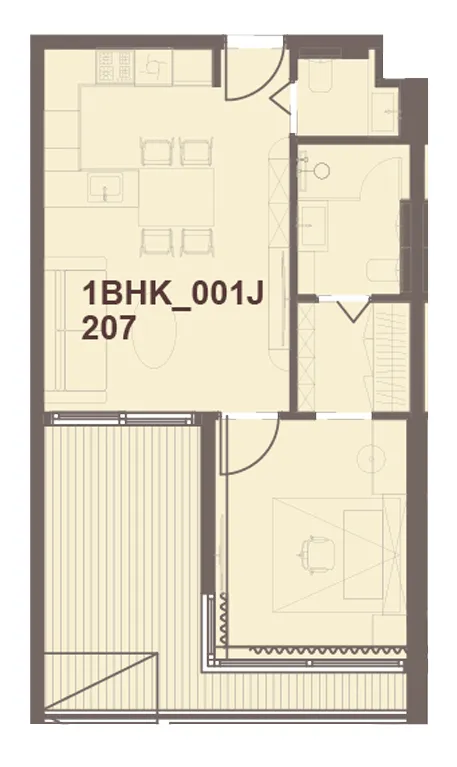 J-Haus Residence 1 bed floor plan, 684 sqft