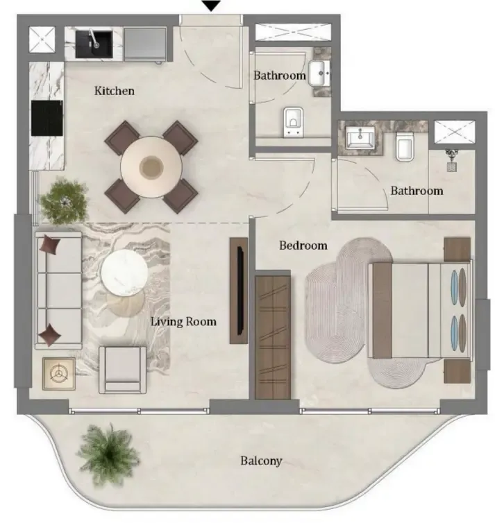 Mirari Lagoon by Zoya 1 bed floor plan, 608 sqft