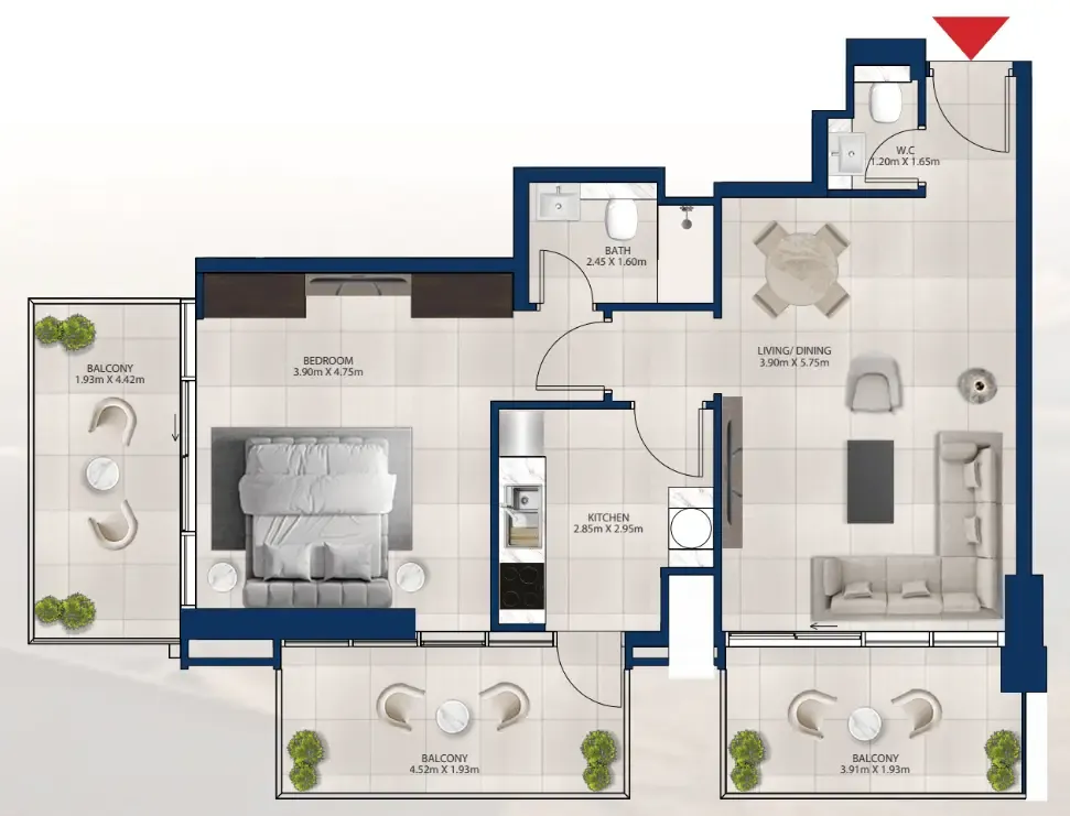 Al Vista 1 bed floor plan, 993 sqft