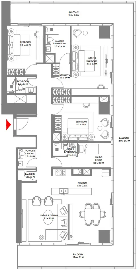 W The Residences by Arada 3 bed floor plan, 2,602 sqft