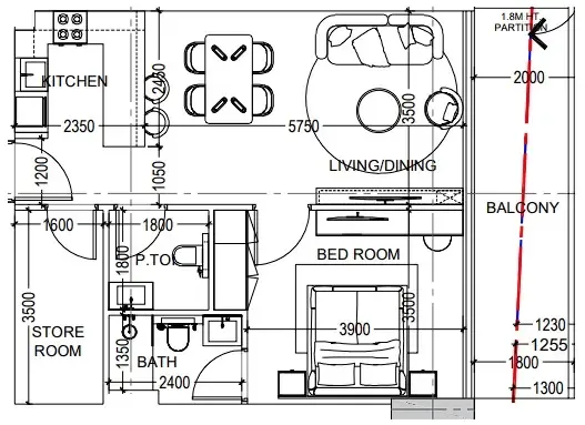 Al Haseen Residences 6 1 bed floor plan, 796 sqft