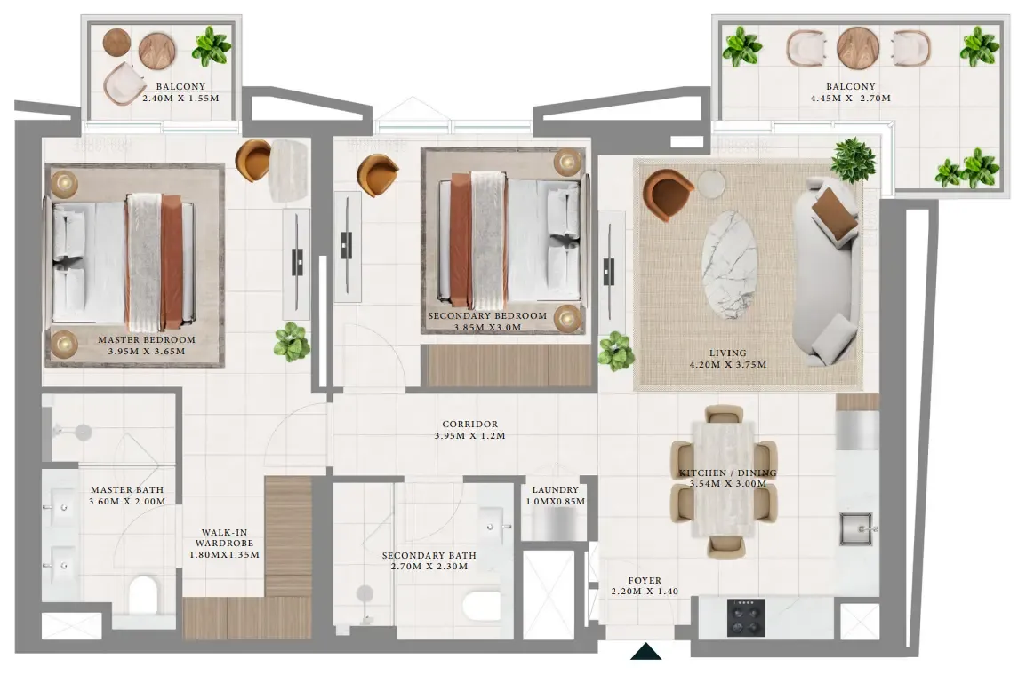 Hillsedge 2 bed floor plan, 1,140 sqft