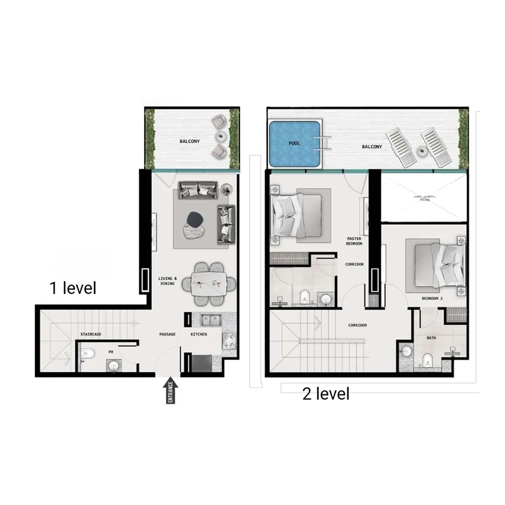 Samana Barari Lagoons 2 bed floor plan, 1,417 sqft