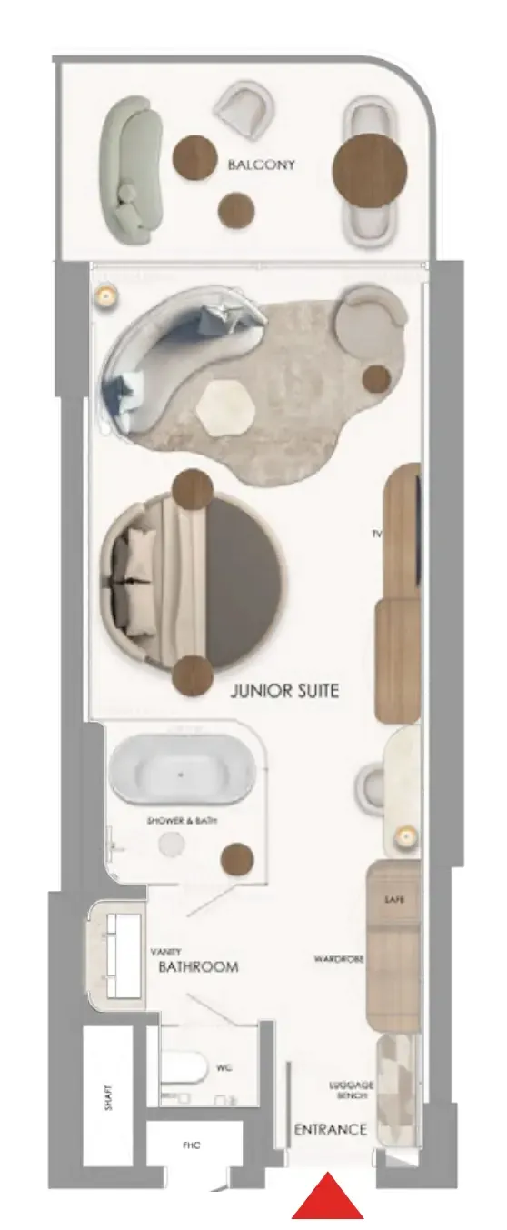 The Unexpected Al Marjan Island Hotel and Residence Studio floor plan, 566 sqft