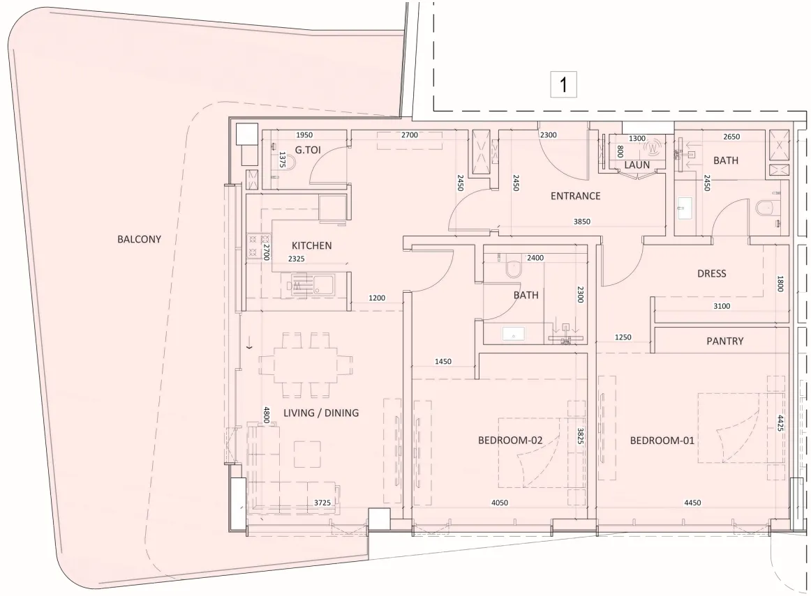 Luzora Residence 2 bed floor plan, 2,003 sqft