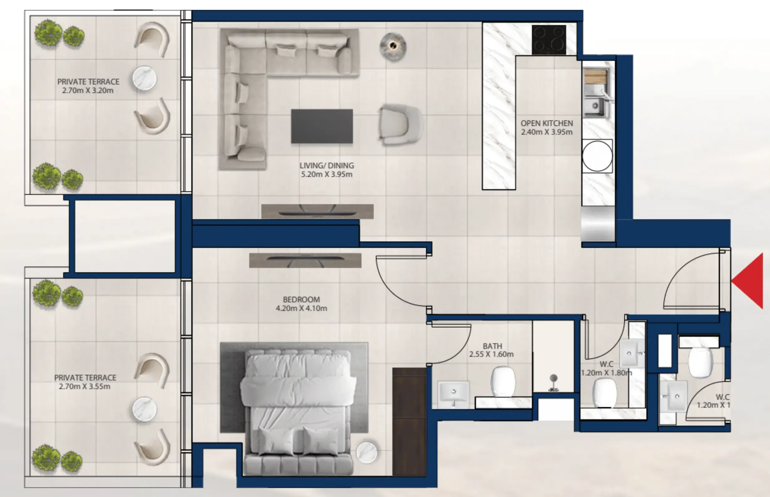 Al Vista 1 bed floor plan, 896 sqft
