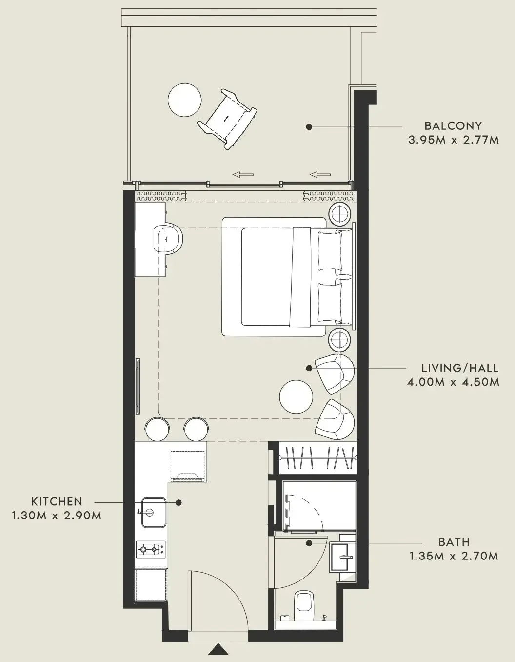 Riviera 55 Studio floor plan, 494 sqft