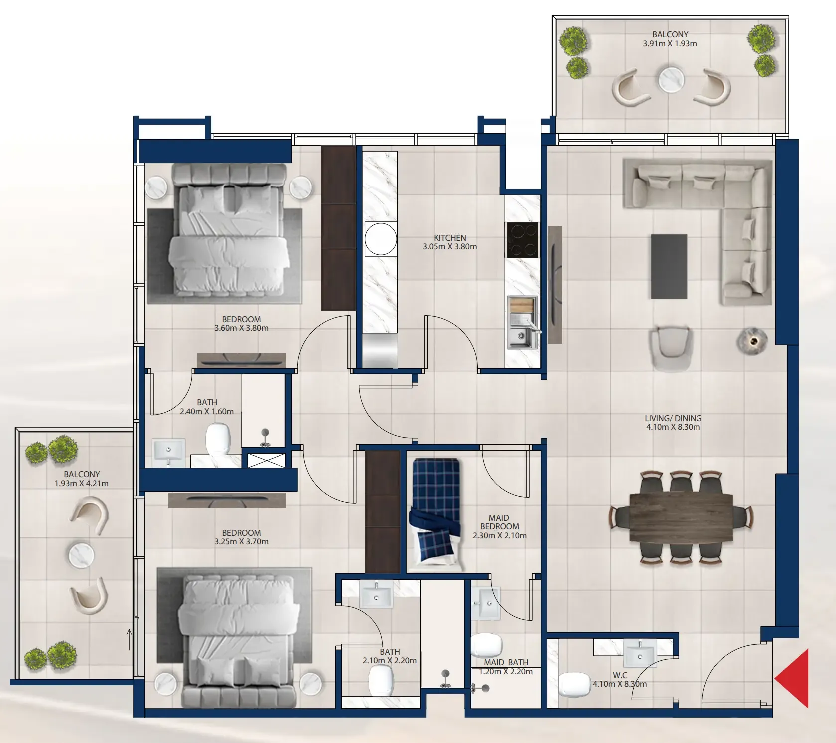Al Vista 2 bed floor plan, 1,330 sqft