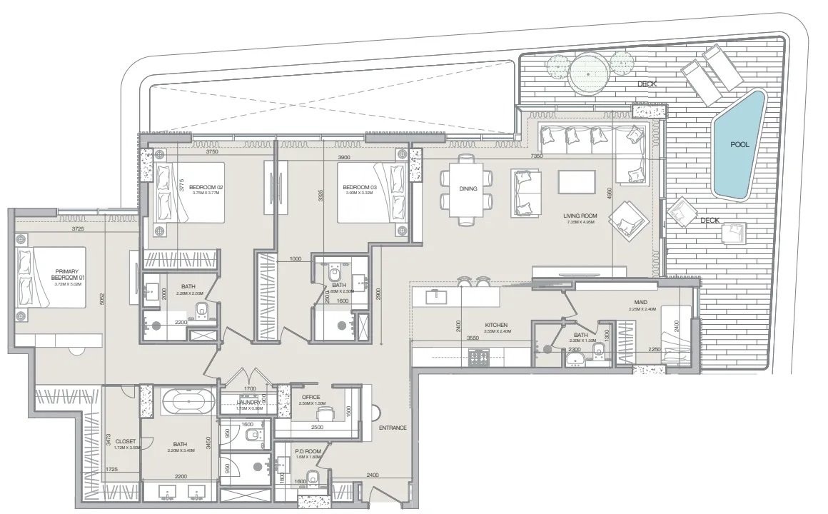 Isolana Residences 3 bed floor plan, 2,366 sqft