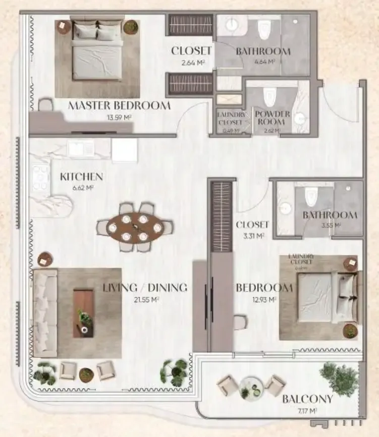 Urban Horizon 2 bed floor plan, 1,169 sqft