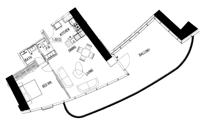 Damac Bay 1 bed floor plan, 1,303 sqft