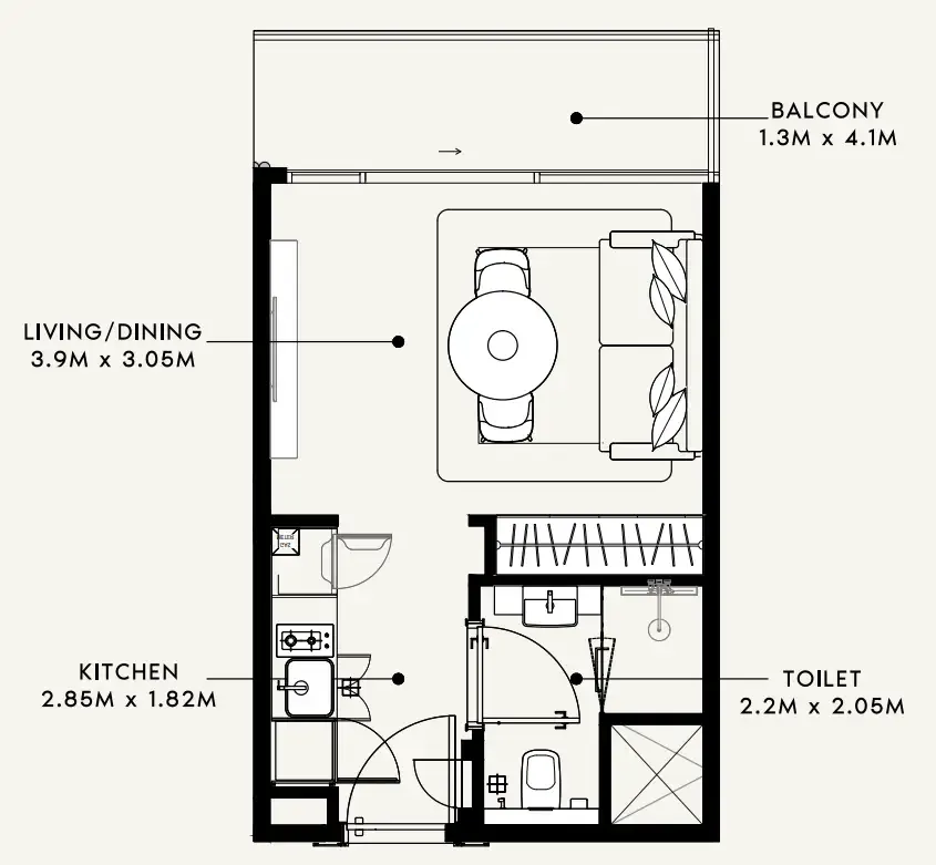 Azizi Milan Studio floor plan, 336 sqft