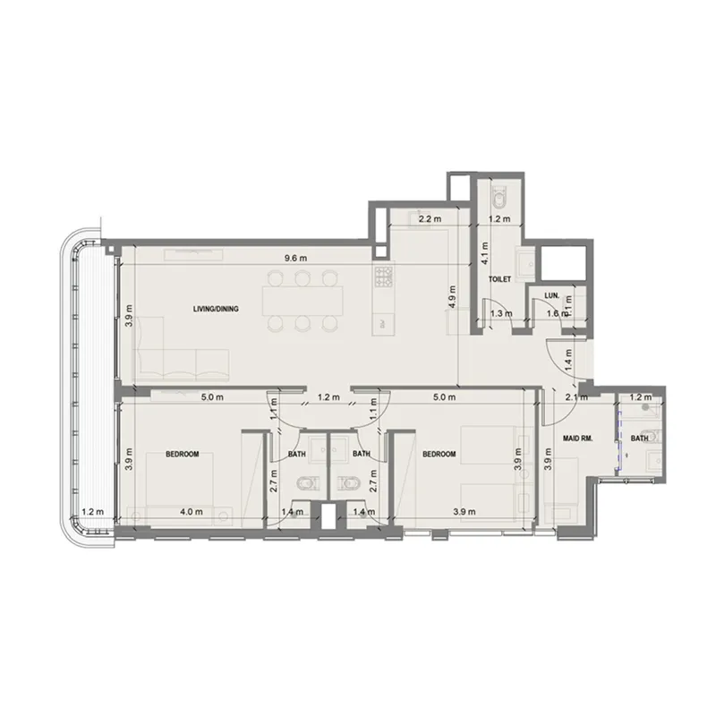 Blue Marina Residence 2 bed floor plan, 1,310 – 1,311 sqft