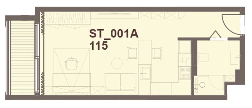 J-Haus Residence Studio floor plan, 443 sqft