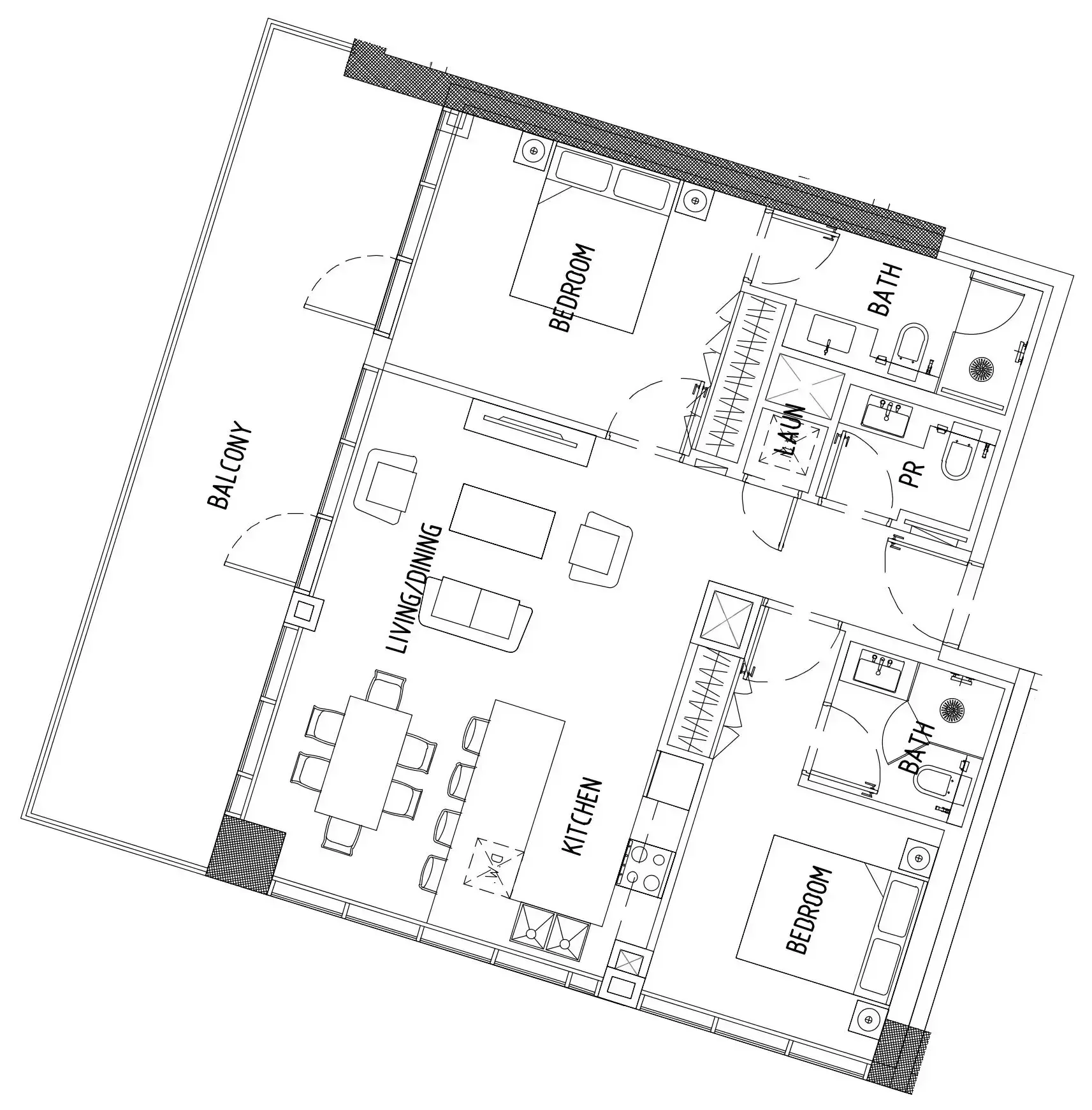 Damac District 2 bed floor plan, 1,173 sqft