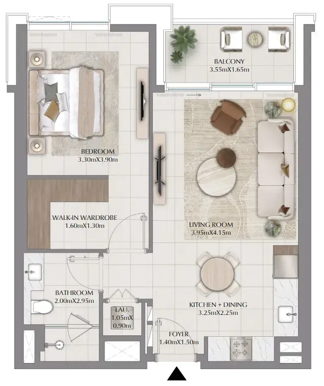 Terra Woods 1 bed floor plan, 745 sqft