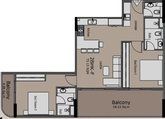 Golden Woods Albab Views 2 bed floor plan, 1,037 sqft