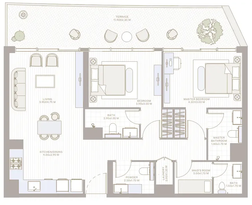 Alder in Park Five 2 bed floor plan, 1,385 – 1,545 sqft