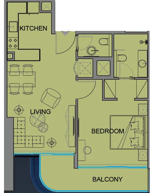 Guzel Towers 1 bed floor plan, 678 sqft