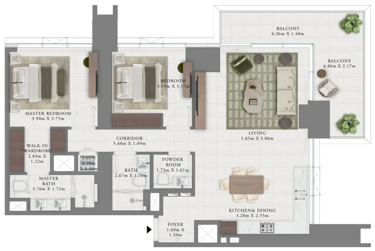 Creek Bay 2 bed floor plan, 1,434 sqft